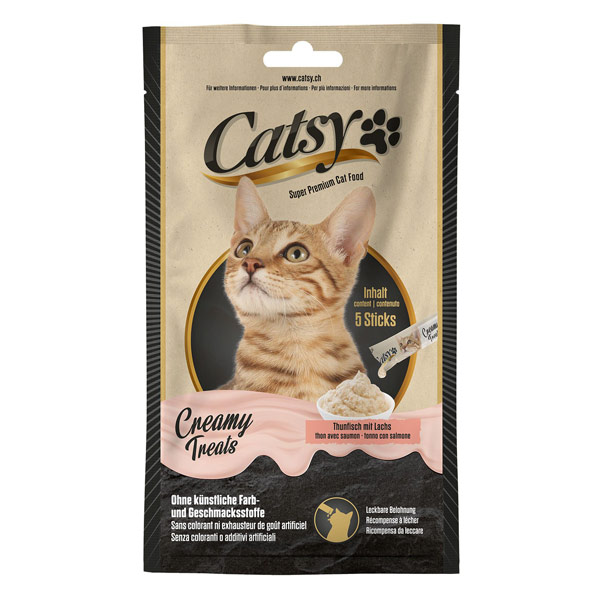 Catsy Creamy Treats Snacks thon et saumon 5x14g